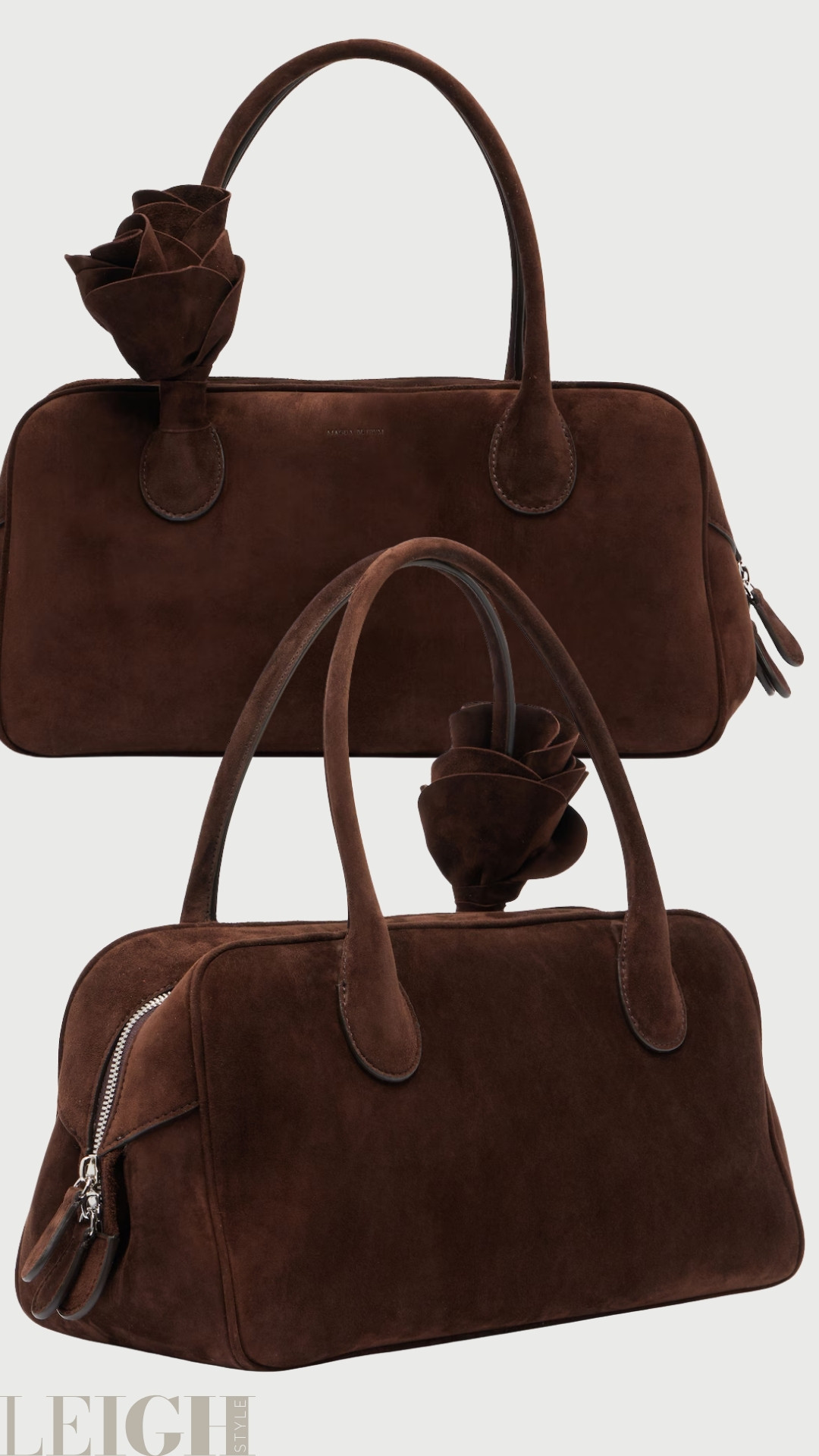 Romantic yet refined, this Magda Butrym suede shoulder bag blends soft structure with signature sculptural detail. Crafted in rich chocolate-brown suede, it features a sleek elongated silhouette accented by a dimensional floral appliqué — a hallmark of the brand’s feminine aesthetic. 

 #LTKootd #LTKWorkwear #LTKTravel