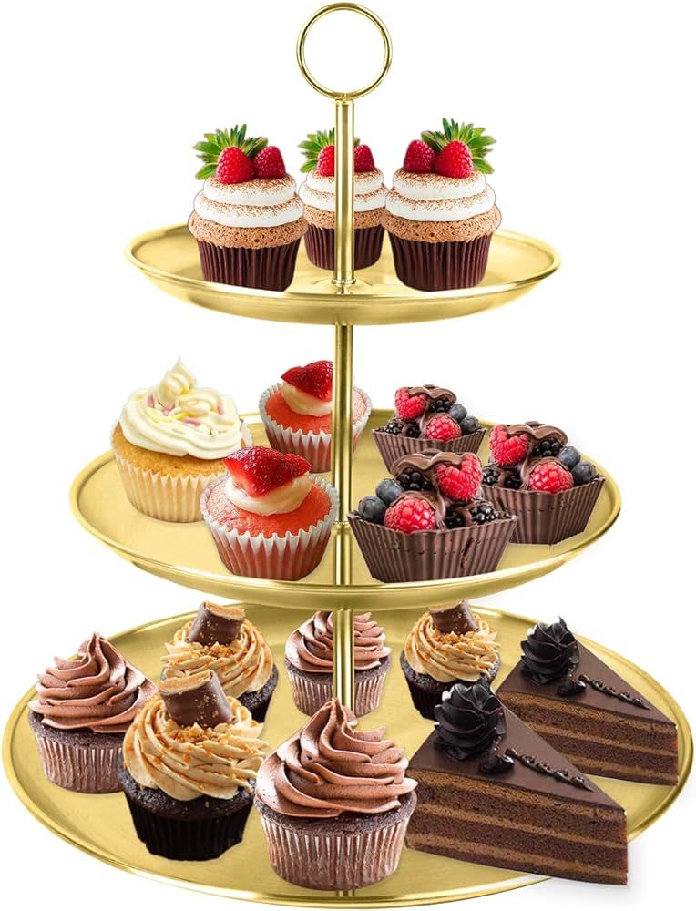 3 Tier Cupcake Stand Stainless Steel Dessert Display Rack with Removable Tiered Tray for Parties,... | Amazon (US)