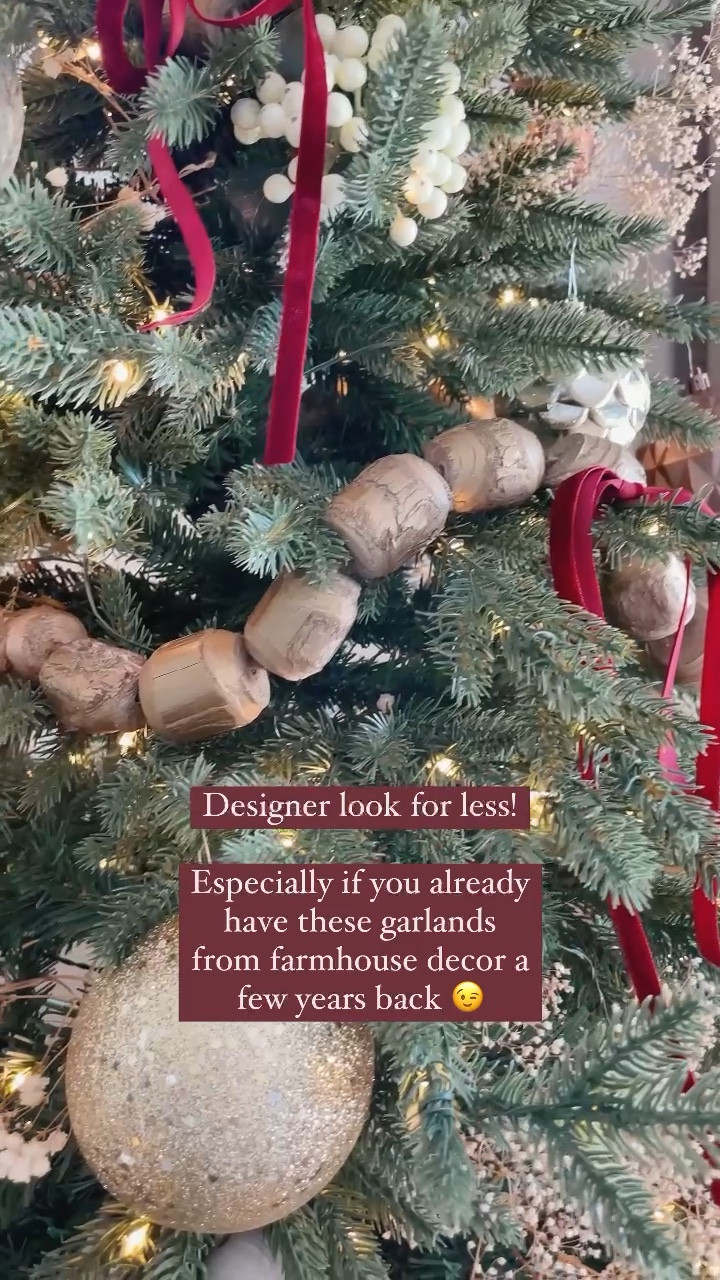 Christmas decor DIY ✨ I had this rustic birch wood beaded garland from a few years ago when my style was more farmhouse. I spray painted it (color is Rustoleum Champagne Bronze) and now the garland looks so pretty with modern traditional Christmas tree decor like velvet ribbon and metallic ornaments. Have you tried painting old holiday decor? I am also linking an acrylic paint you could use instead of spray paint.

#LTKhome #LTKHoliday #LTKunder100