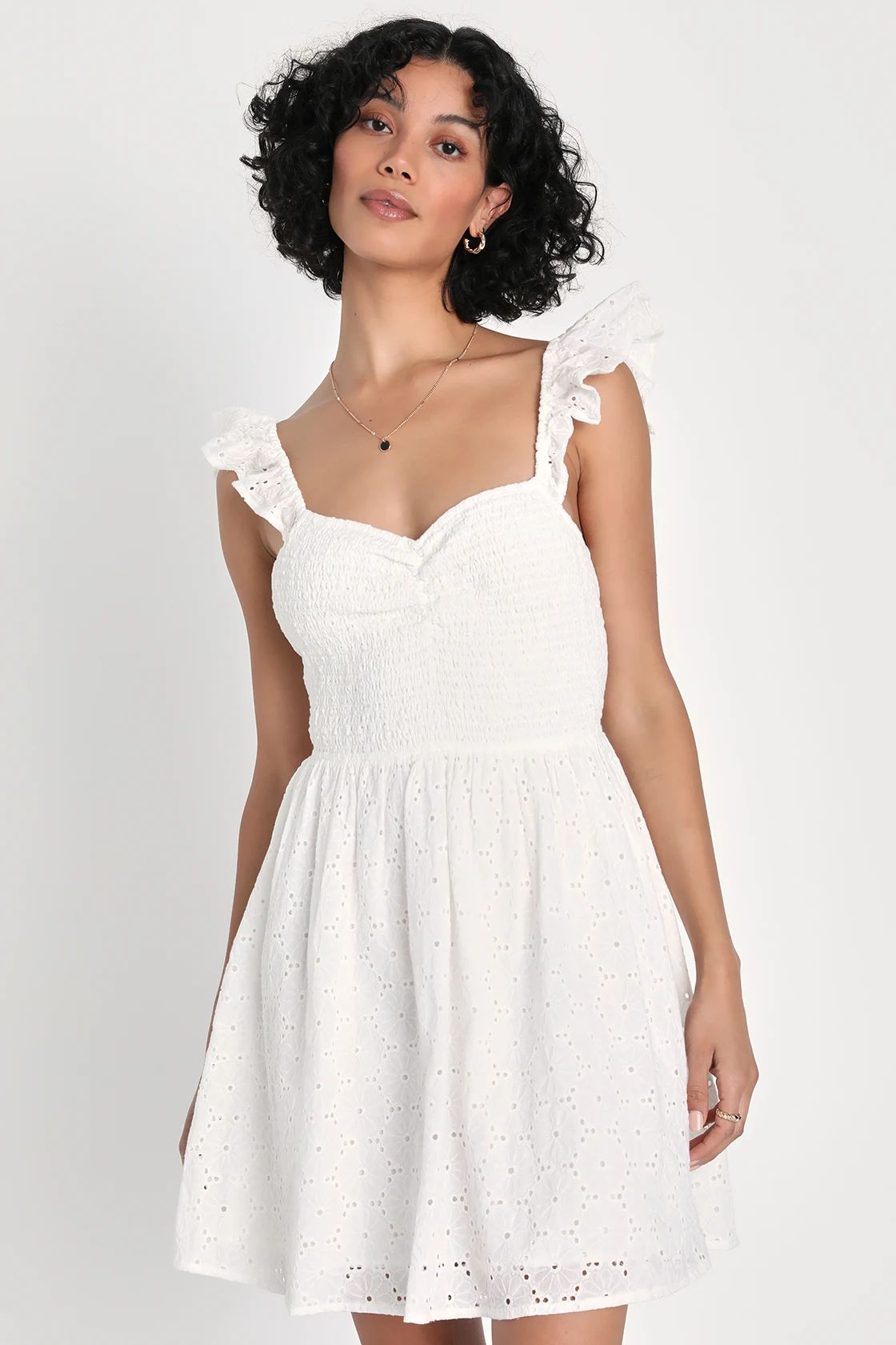 Sweetly Sincere White Ruffled Eyelet Embroidered Mini Dress | Lulus