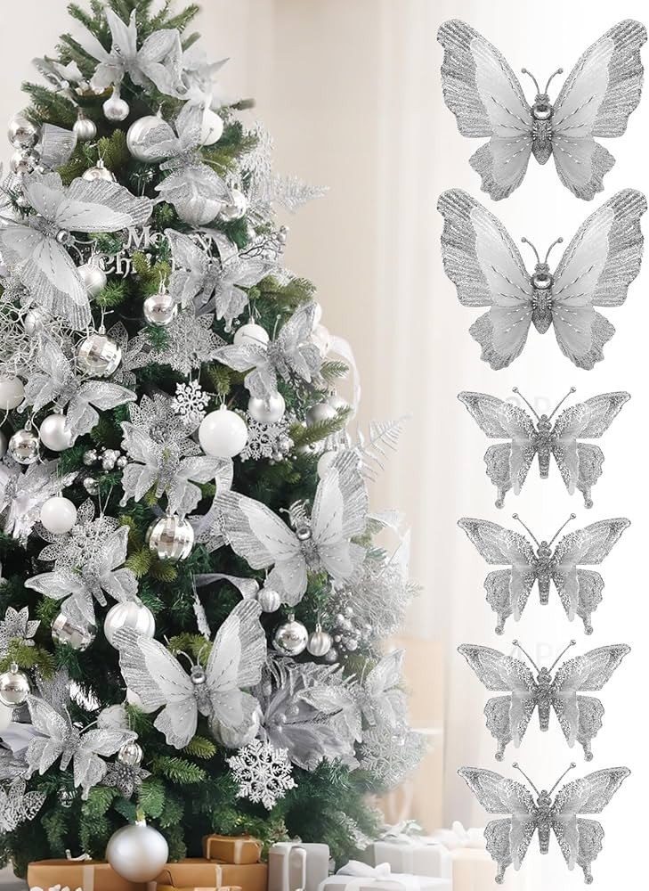 3D Glitter Christmas Butterfly Ornaments, 6 Pack Hanging Butterfly with Clip for Christmas Tree D... | Amazon (US)