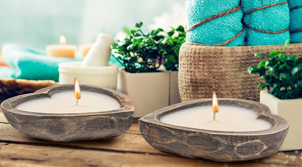 Heart Shaped Wooden Bowl Candle with Soy Wax - 3 Wicks 5 oz Decorative Dough Bowl Candles for Ann... | Amazon (US)