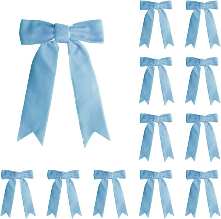 12 Pcs Dusty Blue Velvet Bows with Twist Tie 3.5 Inch Pre-Tied Vintage Christmas Velvet Ribbon Bo... | Amazon (US)