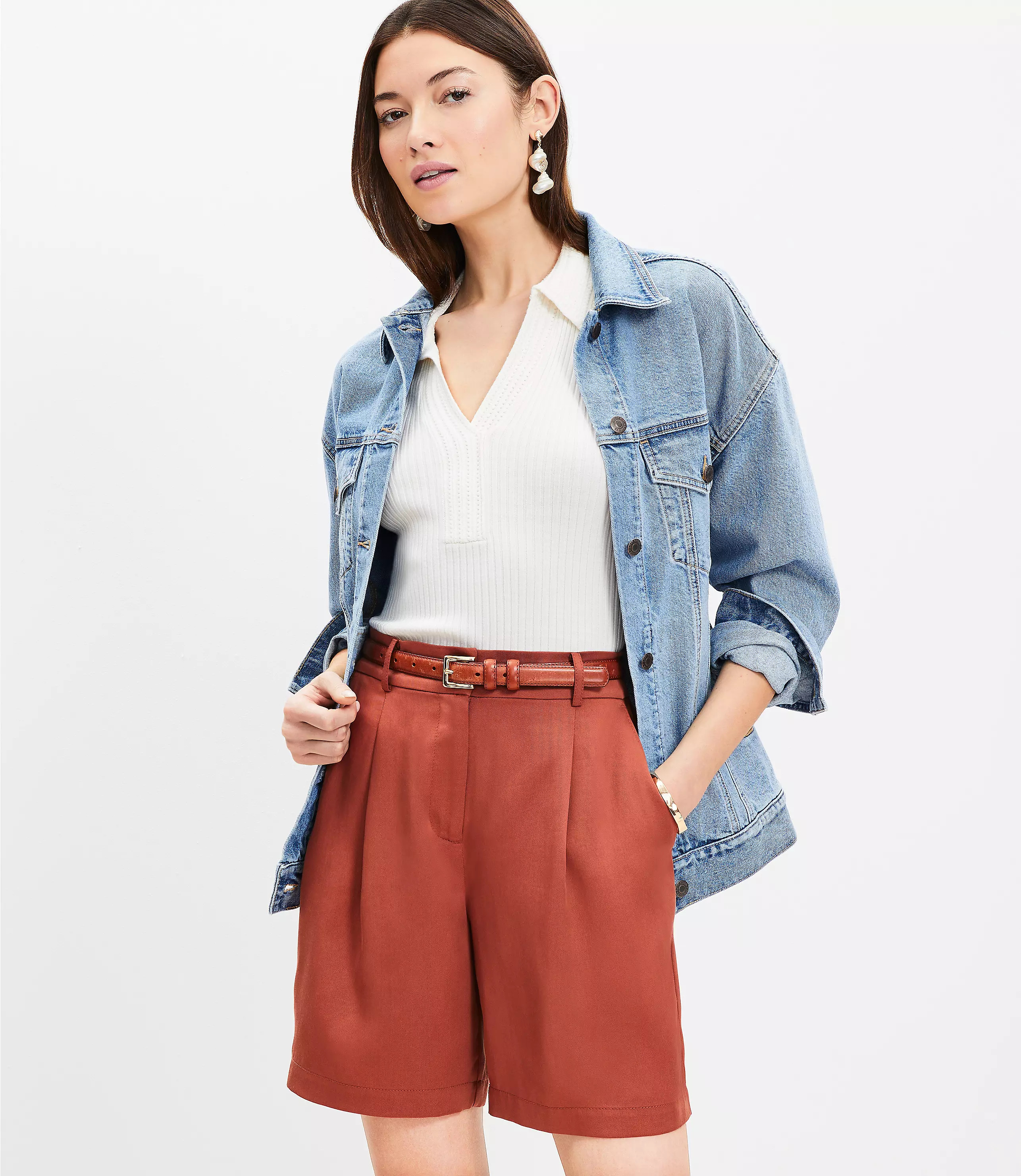 Pleated Shorts in Emory with 7 Inch Inseam | LOFT