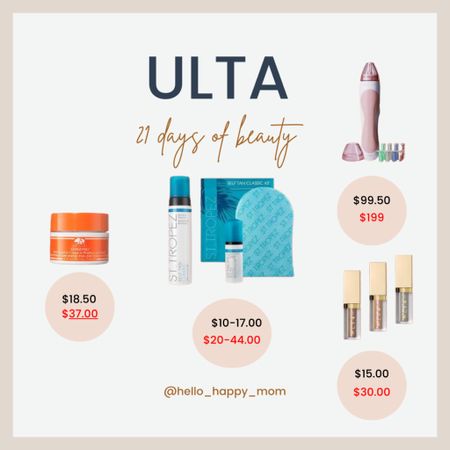 It’s Ulta 21 days of beauty sale! Love the stila liquid eyeshadows,  the self tanner and eye cream! 

#LTKSale #LTKbeauty #LTKfindsunder50