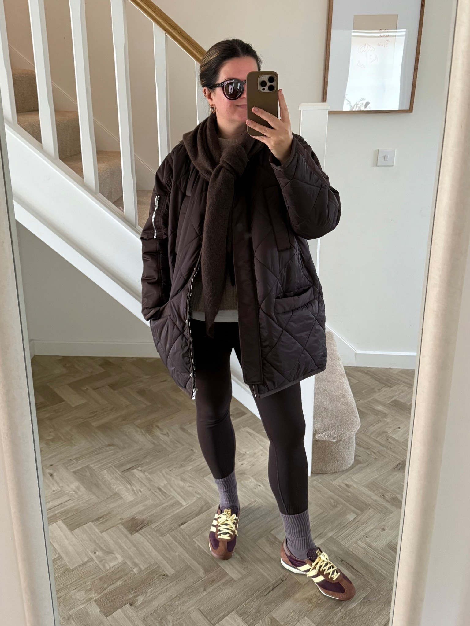 An out and about day, fitting in a workout and ferrying the kids here and there. I love an easy, sporty combination - brown gym leggings, gym socks, a tee and jumper. 

#LTKuk #LTKfitness #LTKeurope