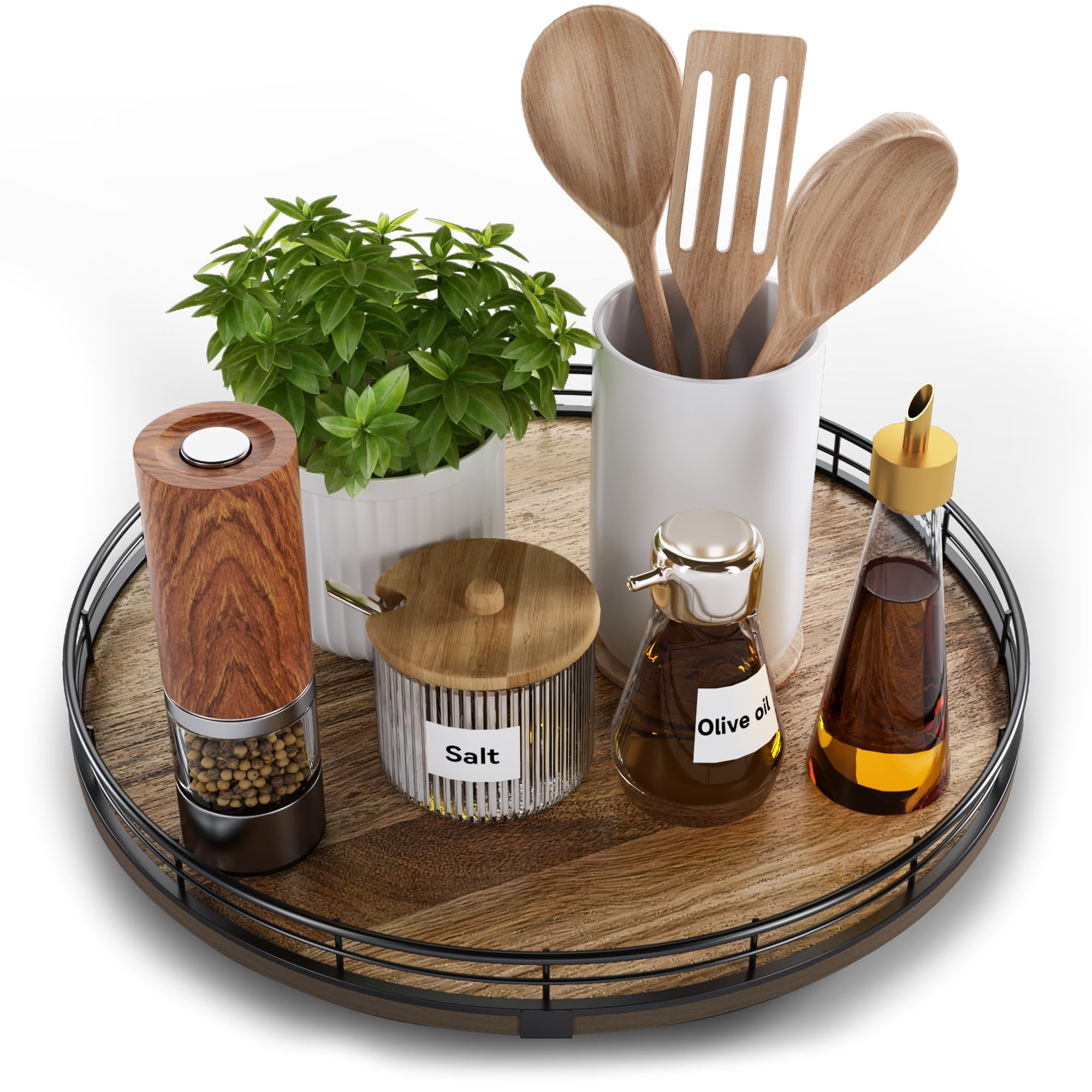 Acacia Wood 13" Lazy Susan Turntable Organizer for Table Top, Farmhouse Round Wooden Lazy Susan f... | Amazon (US)