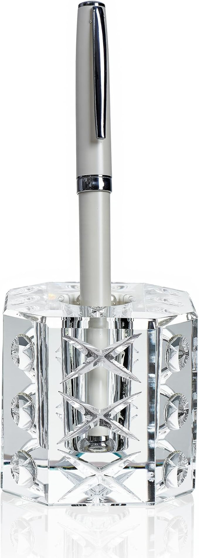 QFkris Fancy Crystal Single Pen Holder for Desk, Glass Fountain Pen Stand, 2.2" Feather Pencil Ho... | Amazon (US)