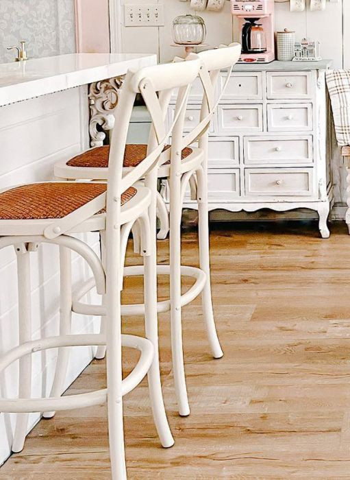 Country Cottage Rattan Seat Bar Stool Set of 2 | Antique Farm House