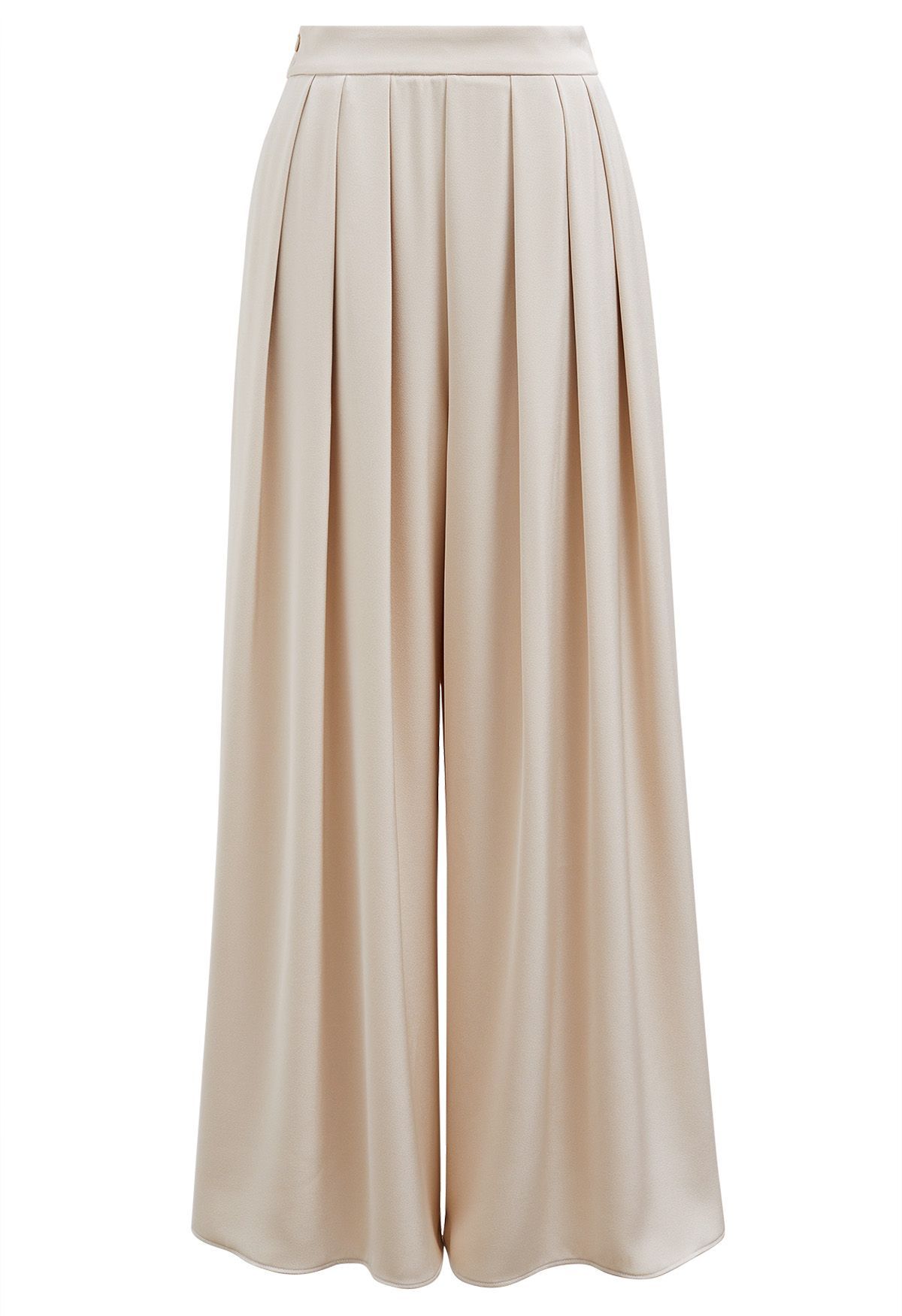 Fanciful Pleats Wide-Leg Pants in Champagne | Chicwish