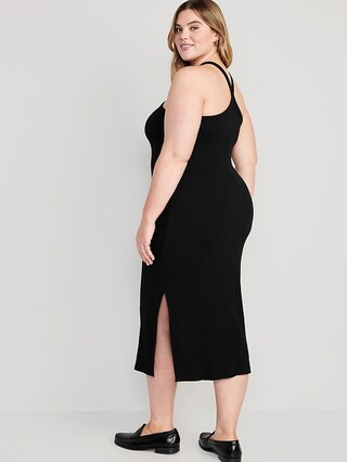 Fitted Rib-Knit Halter Midi Dress for Women | Old Navy (US)
