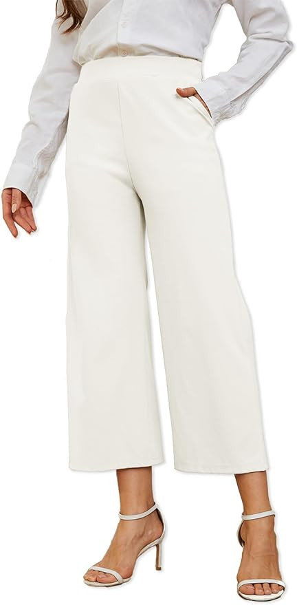 Women's Wide Leg Capri Pants Work Cropped Pants Casual Summer Capris High Waisted Crop Palazzo | Amazon (US)