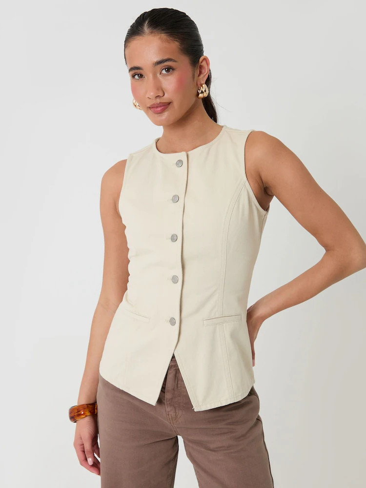 Buy Threadbare Cream Denim Longline Waistcoat from Next Ireland | Next EU