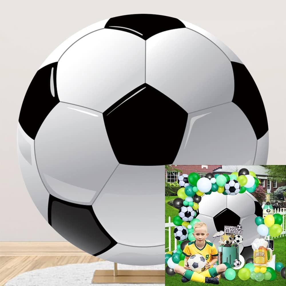 Diameter 7.5ft Soccer Photo Round Backdrop Cover Black White Sports Football for Kis Boy Man Birt... | Amazon (US)