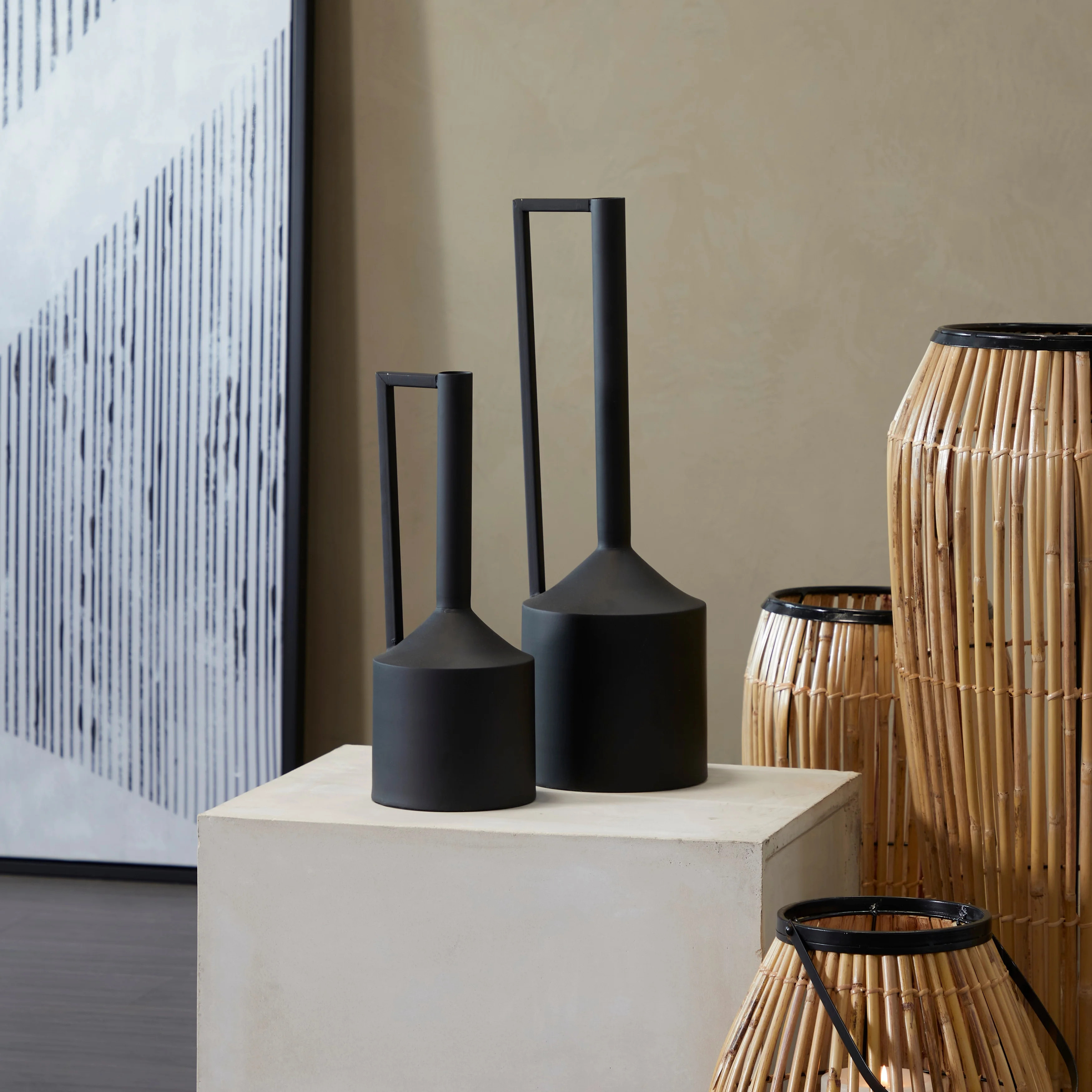 CosmoLiving by Cosmopolitan Iron Glam Vase (Set of 2) Matte Black - Trumpet Shape S/2 16", 22"H -... | Walmart (US)