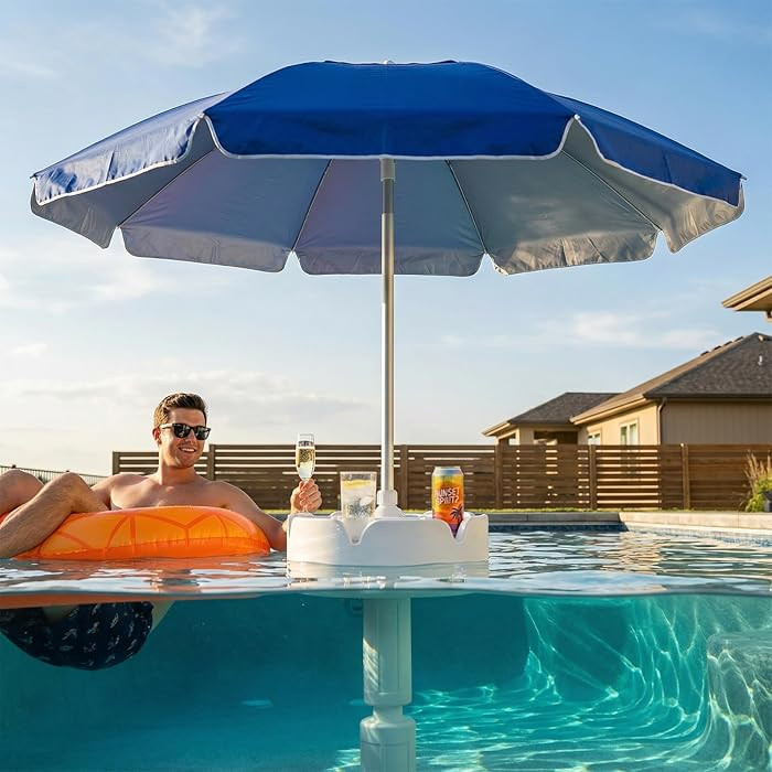 PASAMIC 7FT Floating Table Umbrella with Base & Cup Holder, Portable Pool Umbrella for Inside of ... | Amazon (US)