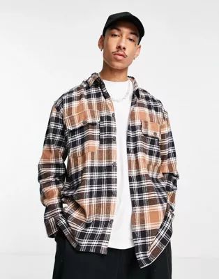 Mennace oversized flannel shirt in beige and blue | ASOS (Global)