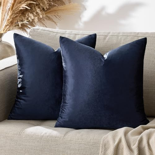 GIGIZAZA Navy Blue Velvet Pillow Covers 18x18,Square Solid Throw Pillow Covers Decorative Modern ... | Amazon (US)