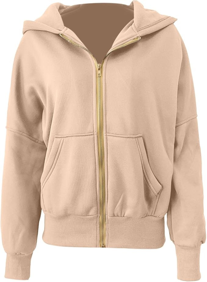 Hoodies Women Sweatshirt Oversized Zip Up Jacket Long Sleeve Top with Pockets Drop Shoulder Coat ... | Amazon (US)