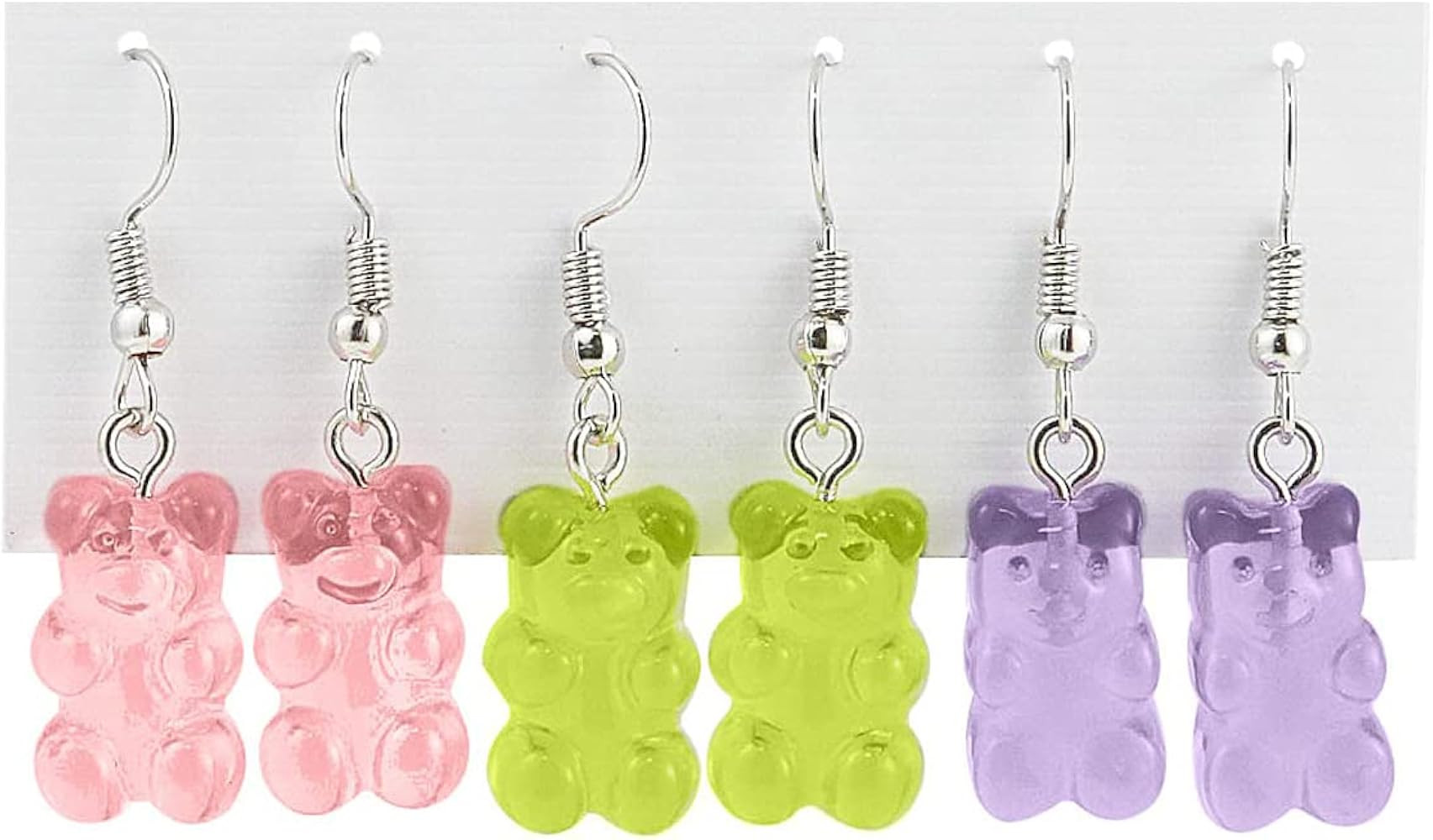 3Pairs Gummy Bear Earrings, Lovely Candy Color Translucent Jelly Bear Dangle Earrings for Women C... | Amazon (US)