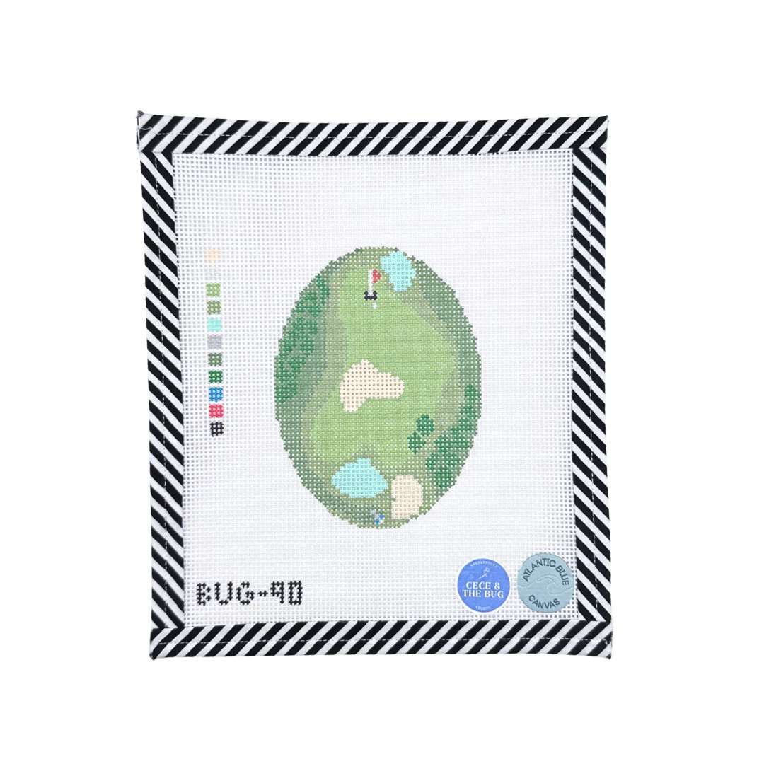 Golf from Above Oval | Atlantic Blue Canvas