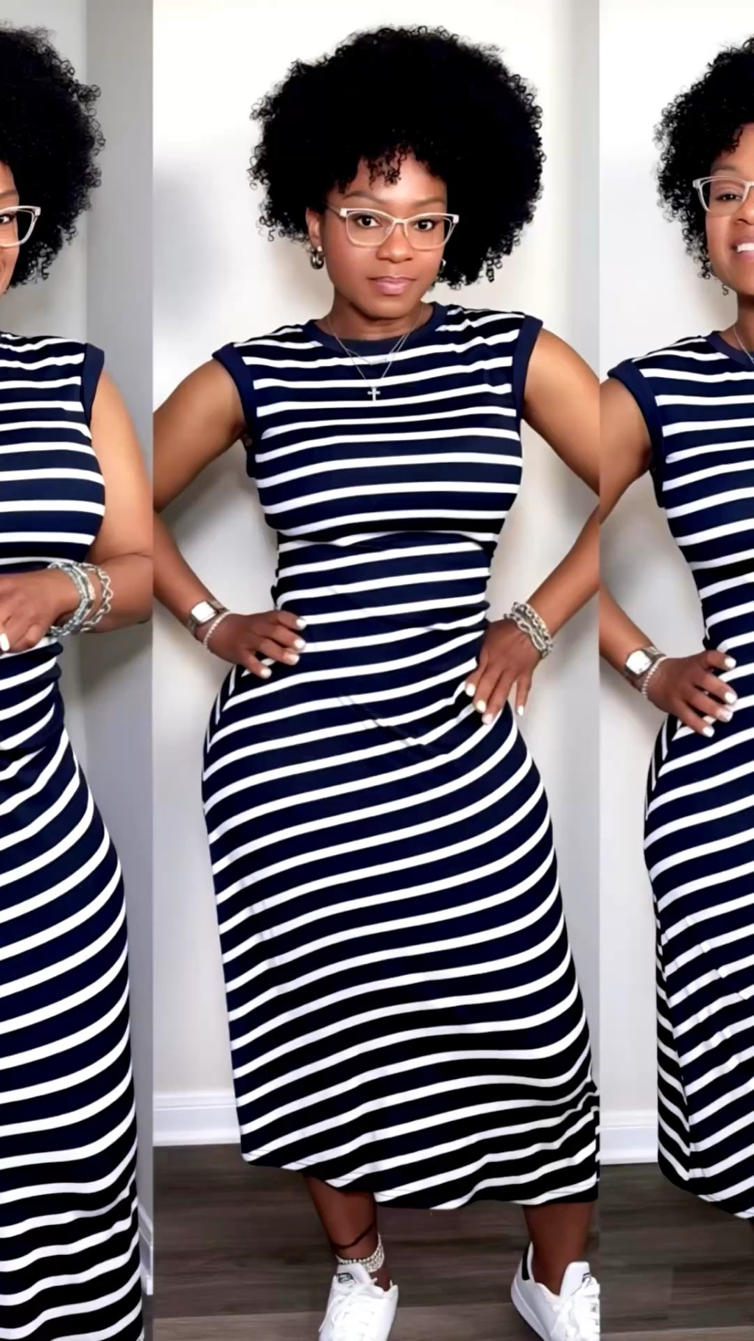 This dress is very flattering and really soft and comfortable. The stripes & ruching on the side makes you look cinched in. 

#LTKootd
