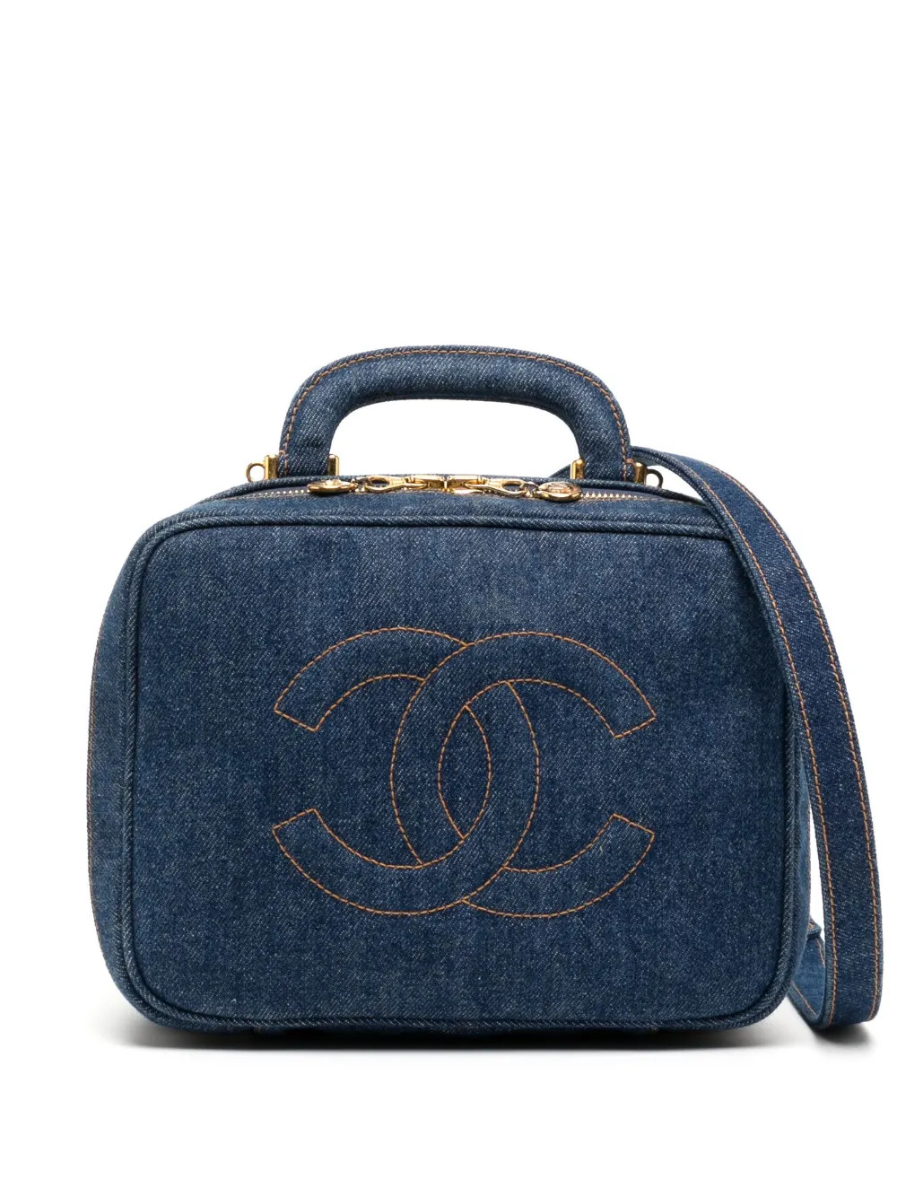 CHANEL Pre-Owned 1997 CC Stitch Denim Cosmetic Handbag | Blue | FARFETCH | Farfetch Global