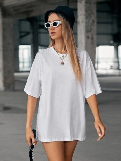 Solid Drop Shoulder Oversized Tee | SHEIN