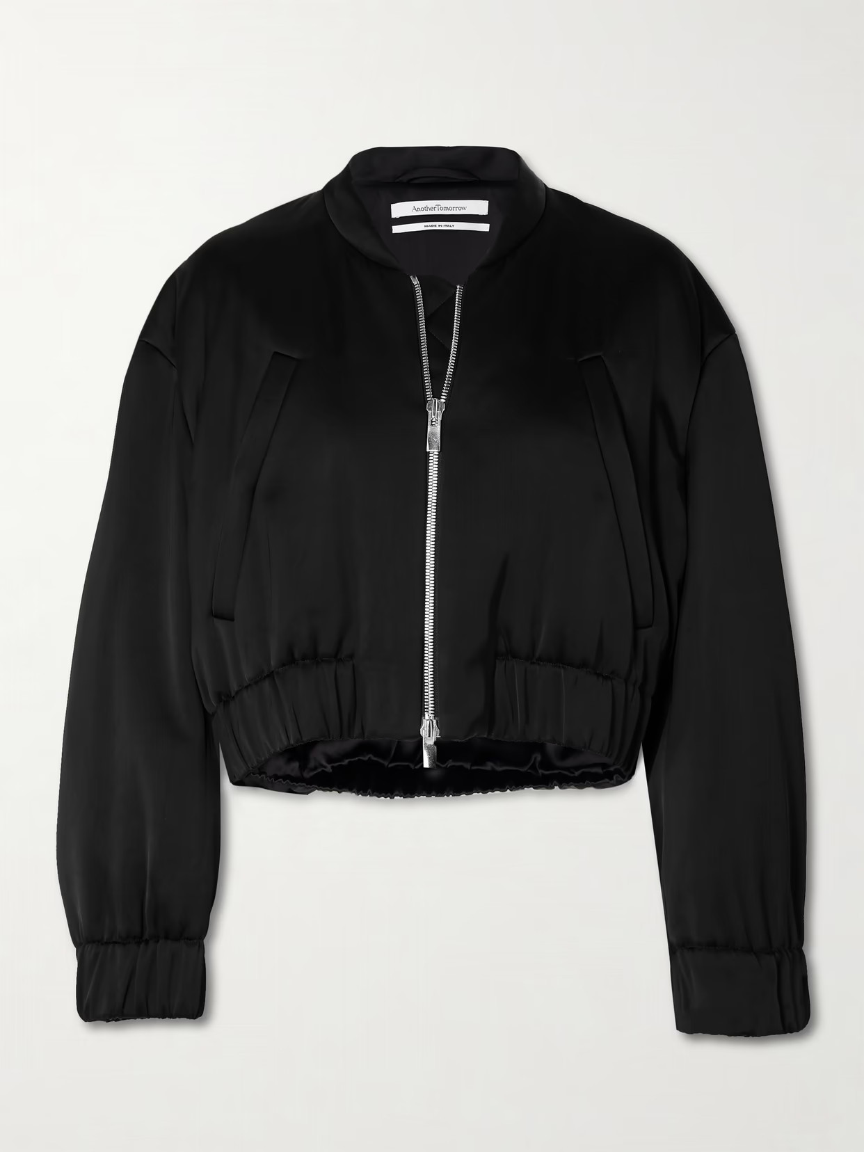 Another Tomorrow - Cropped Satin Bomber Jacket - Black | NET-A-PORTER (US)