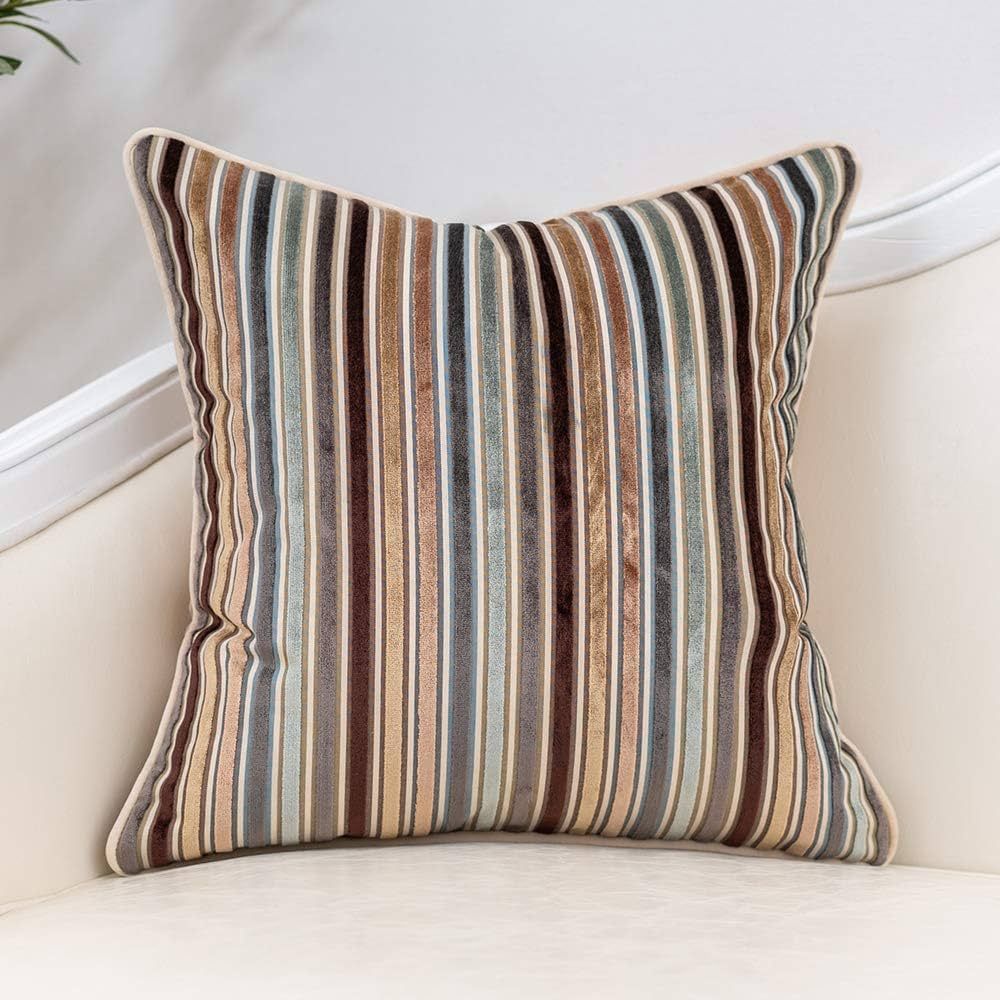 Yangest Brown Striped Throw Pillow Cover Multicolor Velvet Cushion Cover Modern Bohemian Pillowca... | Amazon (US)