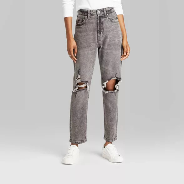 Women's Super-High Rise Distressed Mom Taper Jeans - Wild Fable™ Dark Gray Wash | Target