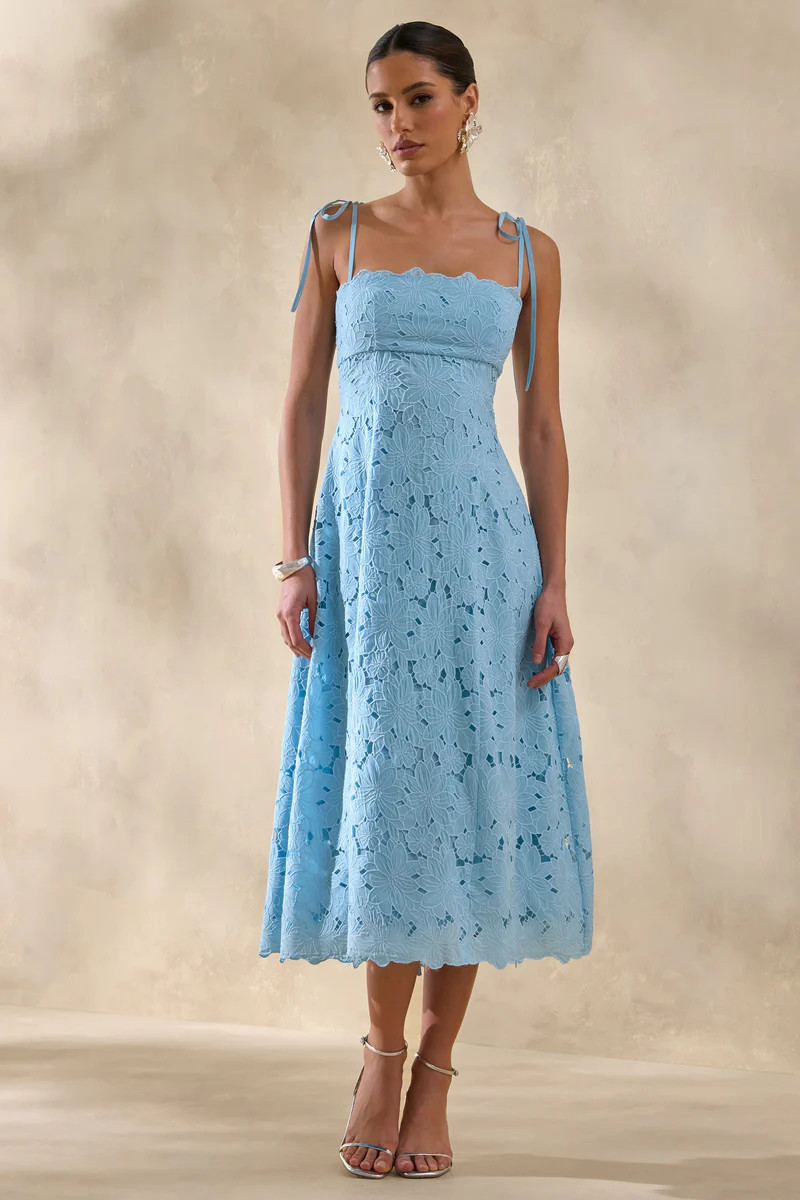Anna  Powder Blue Square-Neck Midi Dress | Club L London
