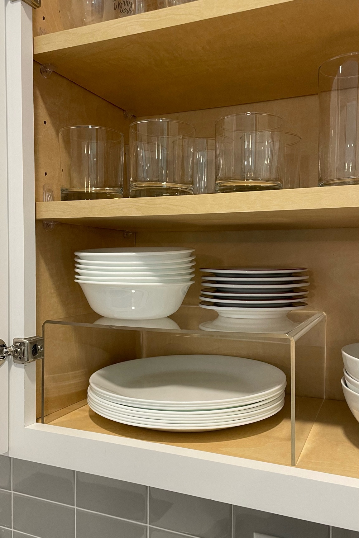Acrylic riser / the container store / corelle plates / crate and barrel bistro bowl / kitchen organization 

#LTKHome