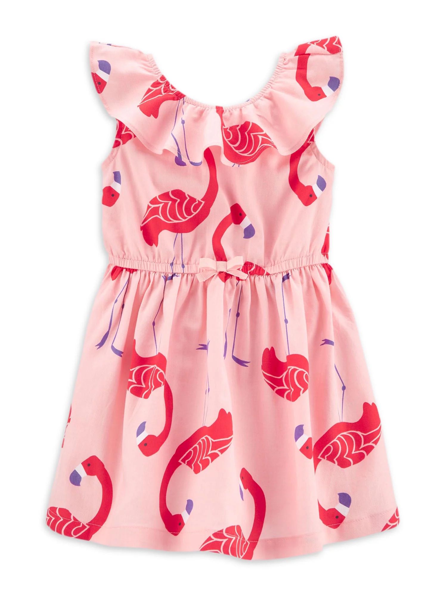 Child Of Mine Baby Toddler Girl Flamingo Ruffle Shoulder Dress | Walmart (US)