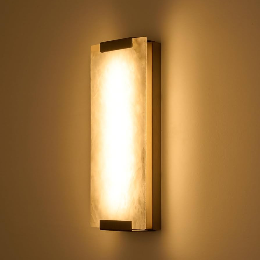 14.2in Alabaster Wall Sconce, Large Natural Marble Wall Light Decor, LED Modern Wall Lamp for Bed... | Amazon (US)