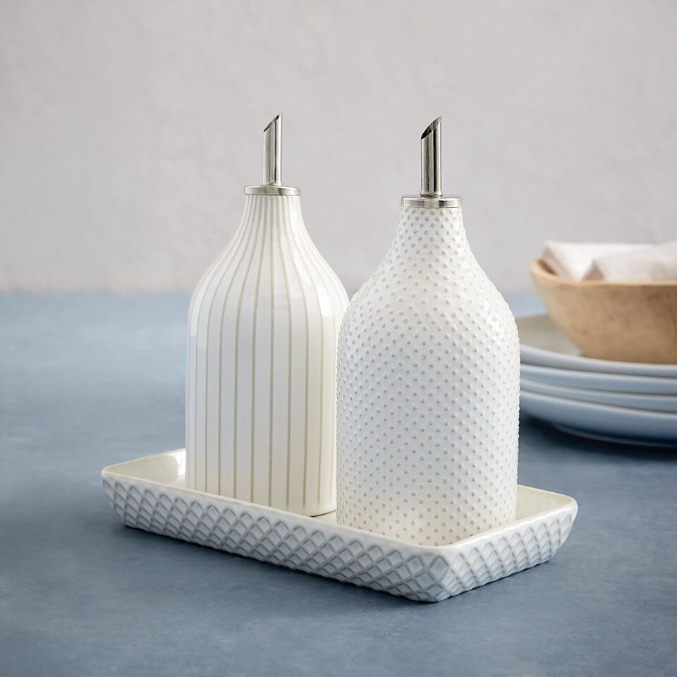 Textured Stoneware Oil & Vinegar Set - White | West Elm (UK)
