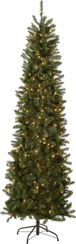 National Tree Company Artificial Pre-Lit Slim Christmas Tree, Green, Kingswood Fir, White Lights,... | Amazon (US)