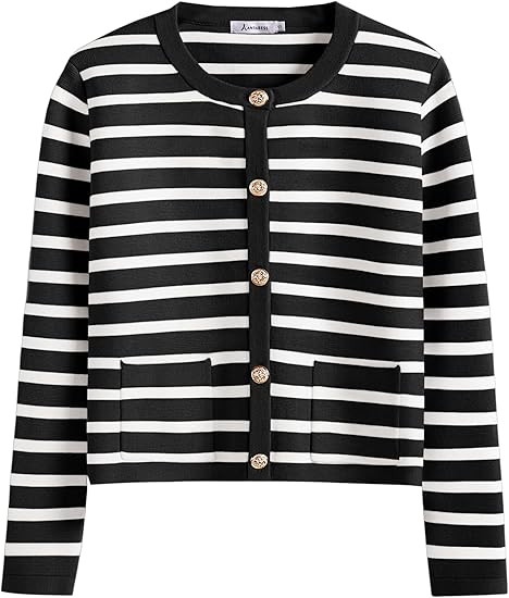 ANRABESS Women Striped Cardigan Sweaters Button Down Cropped Knit Lady Jackets Coat 2025 Fall Out... | Amazon (US)
