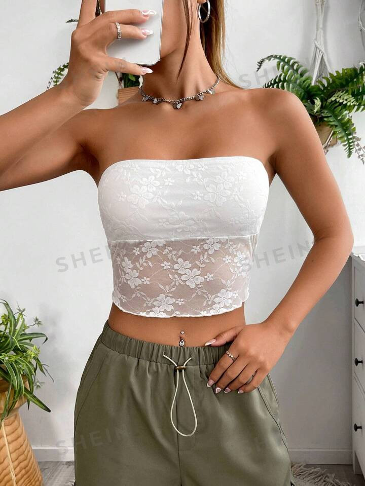SHEIN EZwear Y2k Lace Tube Top | SHEIN