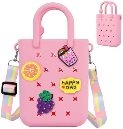 Oudizz Mini Rubber Tote Bag, Silicone Beach Tote for Little Girl & Woman, Cute Bag with 20 Charms... | Amazon (US)