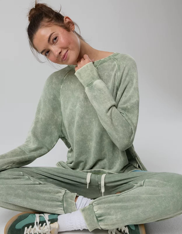 OFFLINE By Aerie Keep It 100 Terry Long Sleeve Crewneck | American Eagle Outfitters (US & CA)