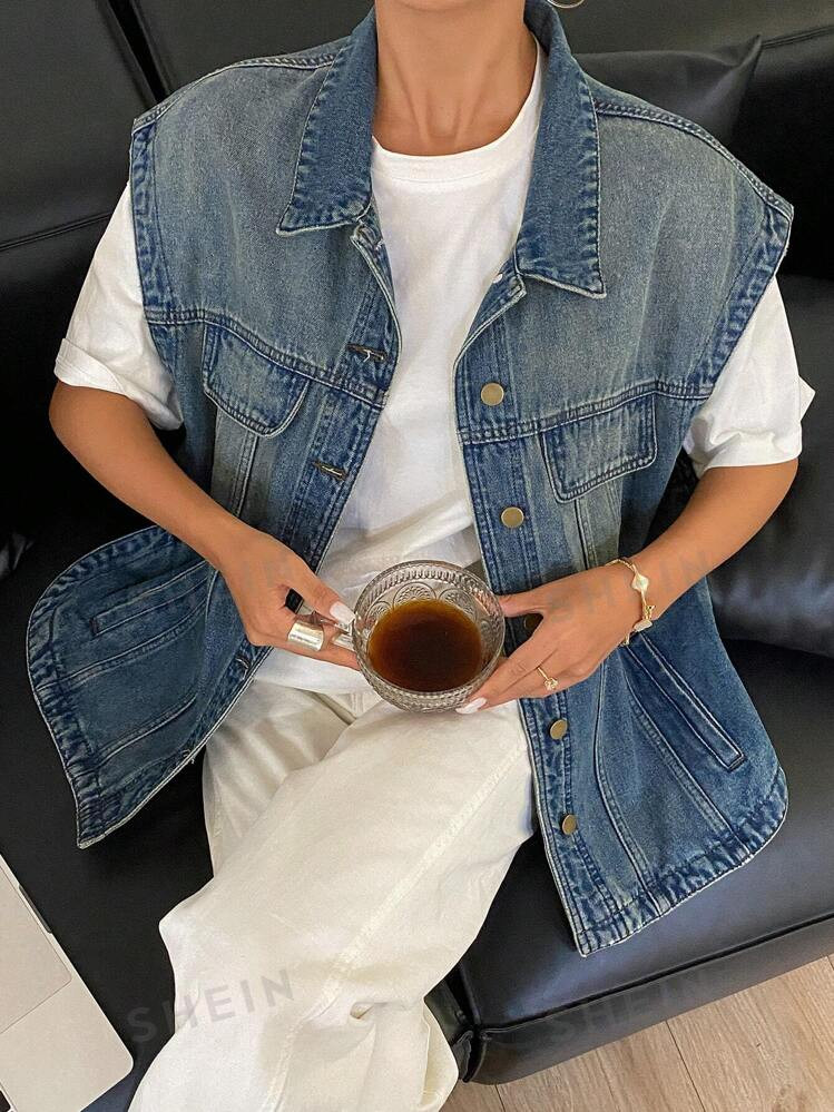 NewDAZY Women Casual Loose Denim Vest Top, Autumn | SHEIN