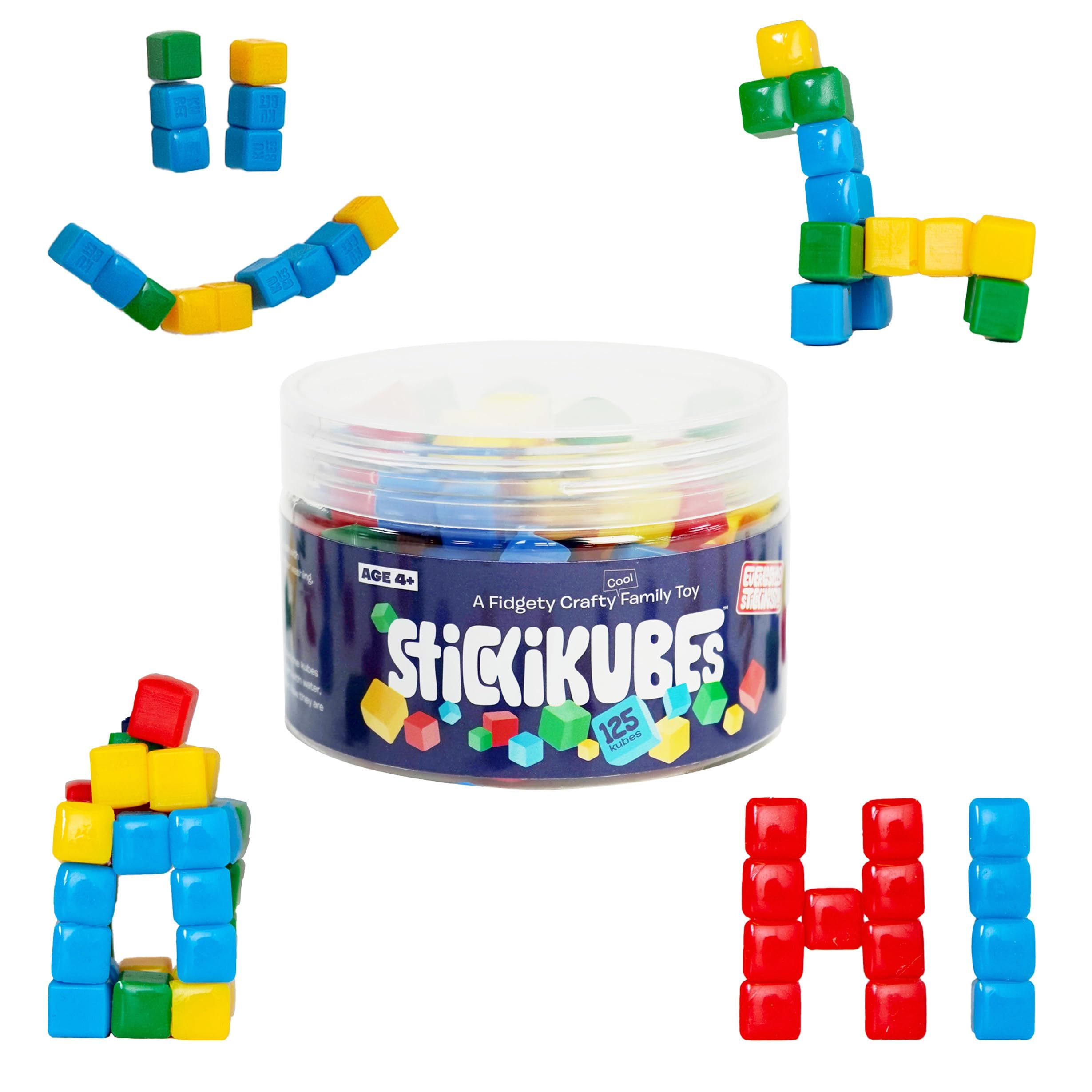 KOMARC GAMES StickiKubes - Mini Stacking Cubes That Stick to Anything - 125 Cubes in 4 Colors - Plastic Tub - Non Toxic Kid Safe | Amazon (US)