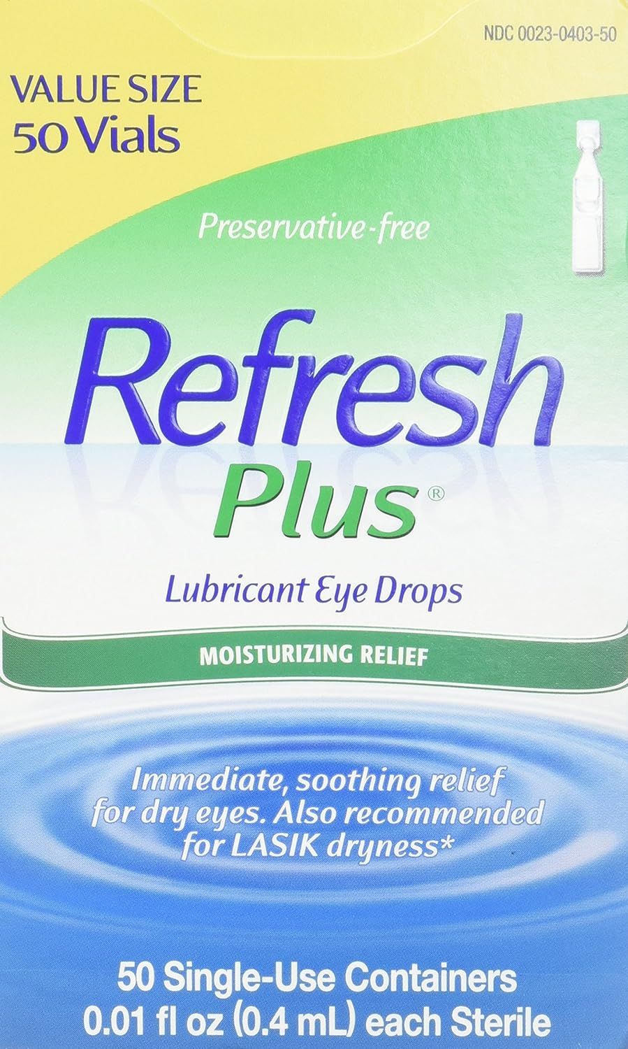 Refresh Plus Lubricant Eye Drops, 50 Single-Use Containers, 0.01 Fl Oz (0.4mL) Each Sterile | Amazon (US)