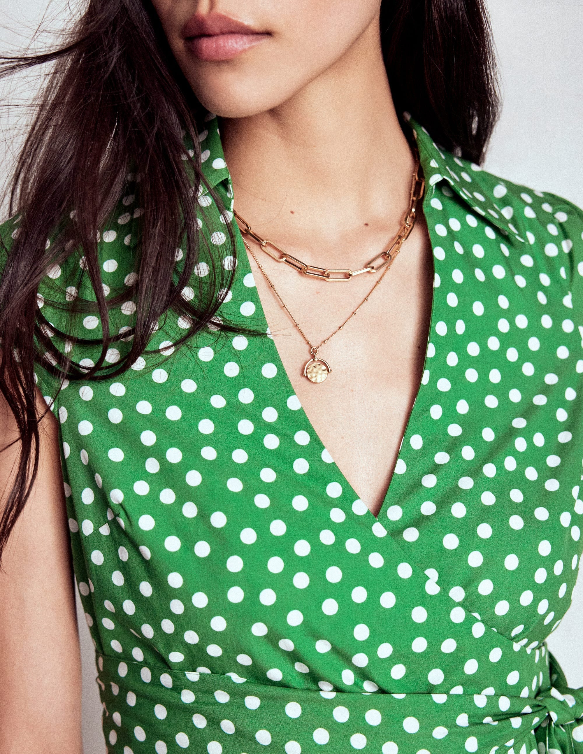 Julia Cotton Wrap Midi Dress-Highland Green, Painted Dot | Boden (US)