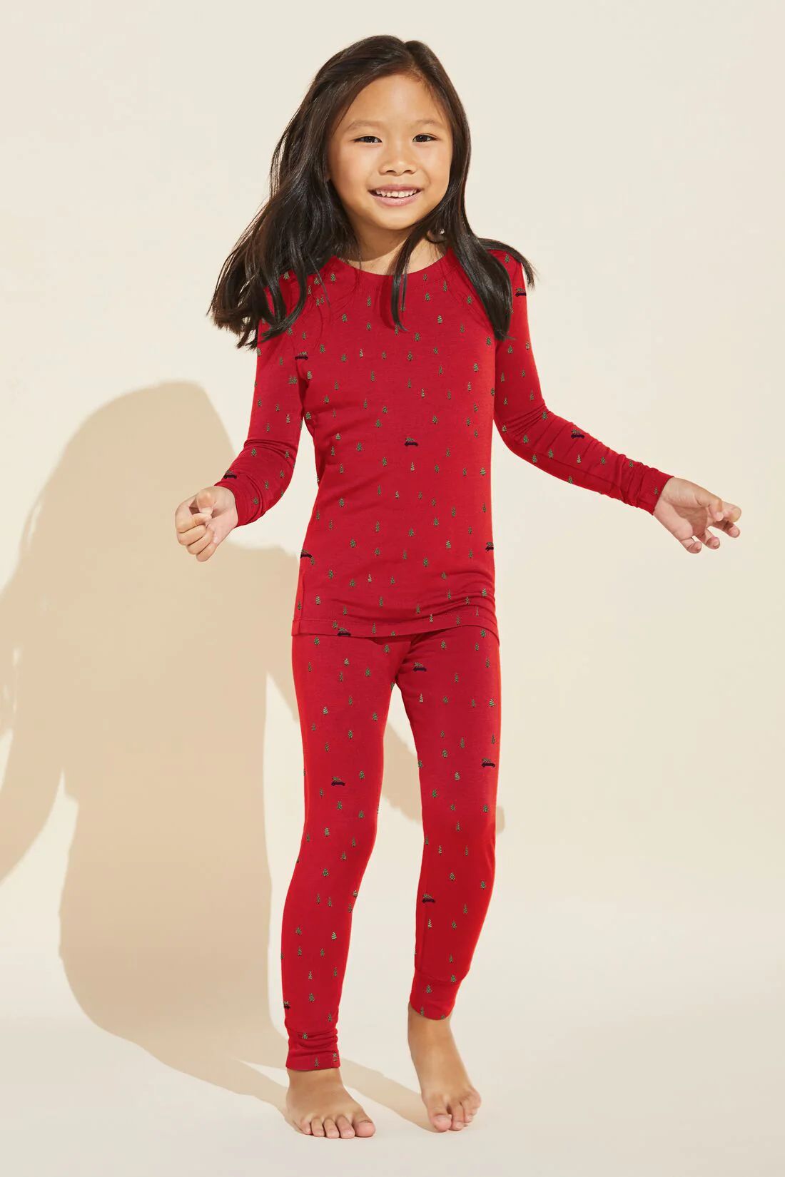 Kids Gisele Printed TENCEL™ Modal Long PJ Set - Holiday Car Haute Red - Eberjey | Eberjey