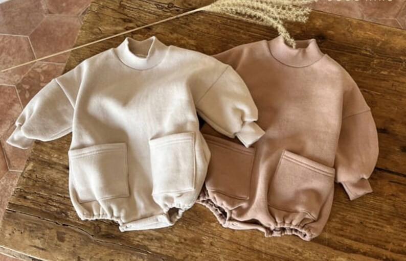 Baby Sweatshirt Pocket Romper  Thick Neutral Sweatshirt for - Etsy | Etsy (US)