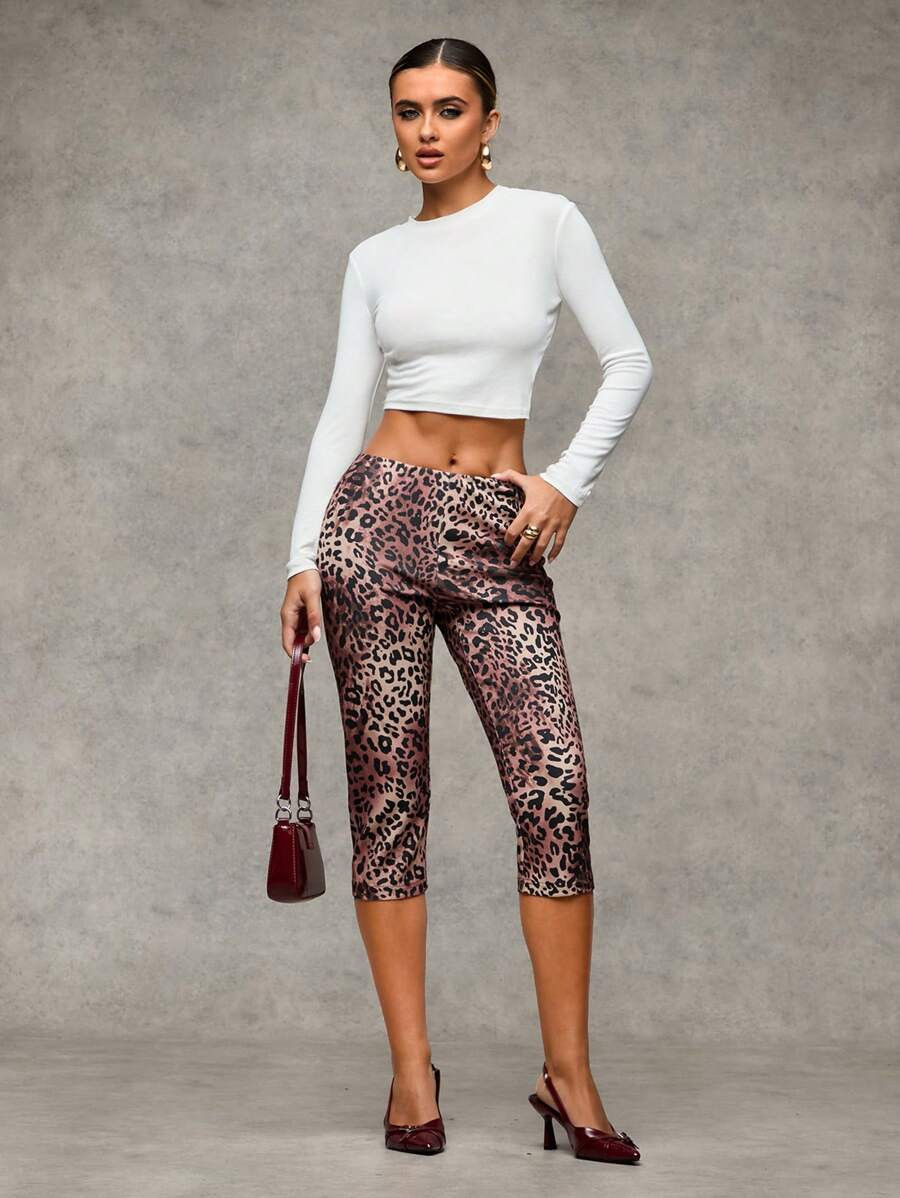 SHEIN BAE Women's Fall Knitted Tights Casual Comfortable Breathable Animal Printcropped Pants Cyc... | SHEIN