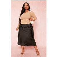 Plus Black Satin Floaty Midi Skirt | PrettyLittleThing US