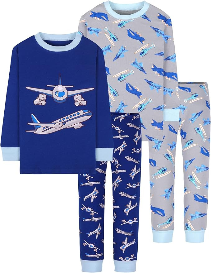 DAUGHTER QUEEN Boys Pajamas 4 Pieces Long Set 100% Cotton Sleepwear Size 18 Months-12 Years | Amazon (US)